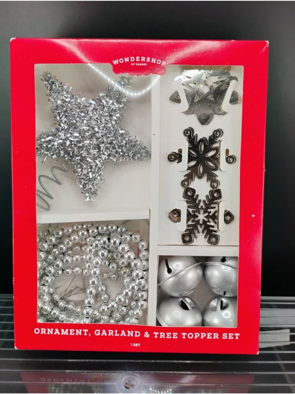 Wondershop Ornament Garland & Tree Topper Set Silver Decor